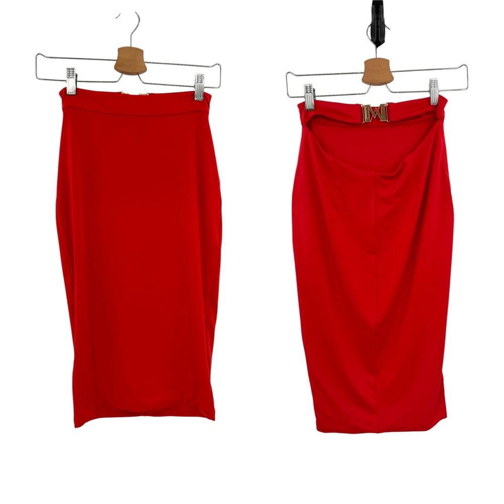 Meshki Cutout Back Gold M Hardware Bodycon Pencil Midi Skirt Red Size XS